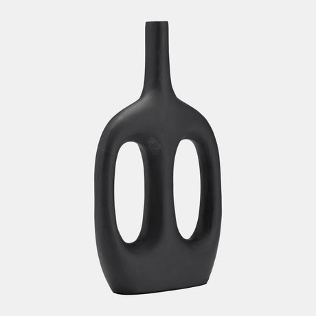 Metal,15", Hollow Handles Vase,black