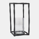 Metal, 16" Open Square Hurricane Holder, Black