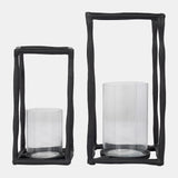 Metal, 16" Open Square Hurricane Holder, Black