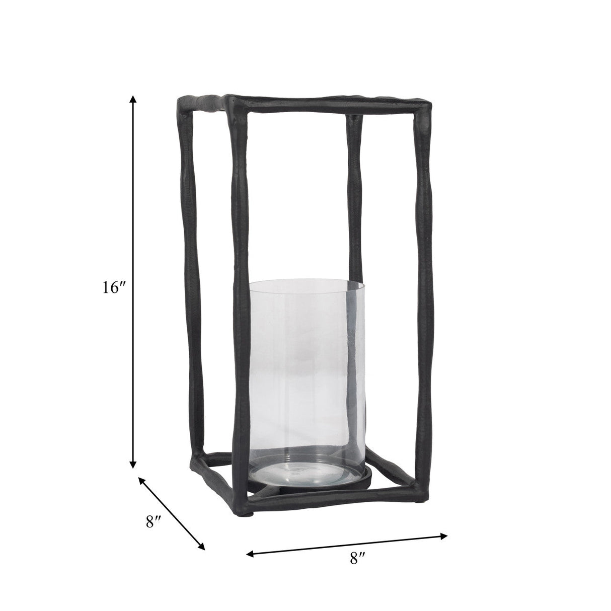 Metal, 16" Open Square Hurricane Holder, Black