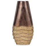 Metal, 16" Ridged Tall Vase, Black/gold