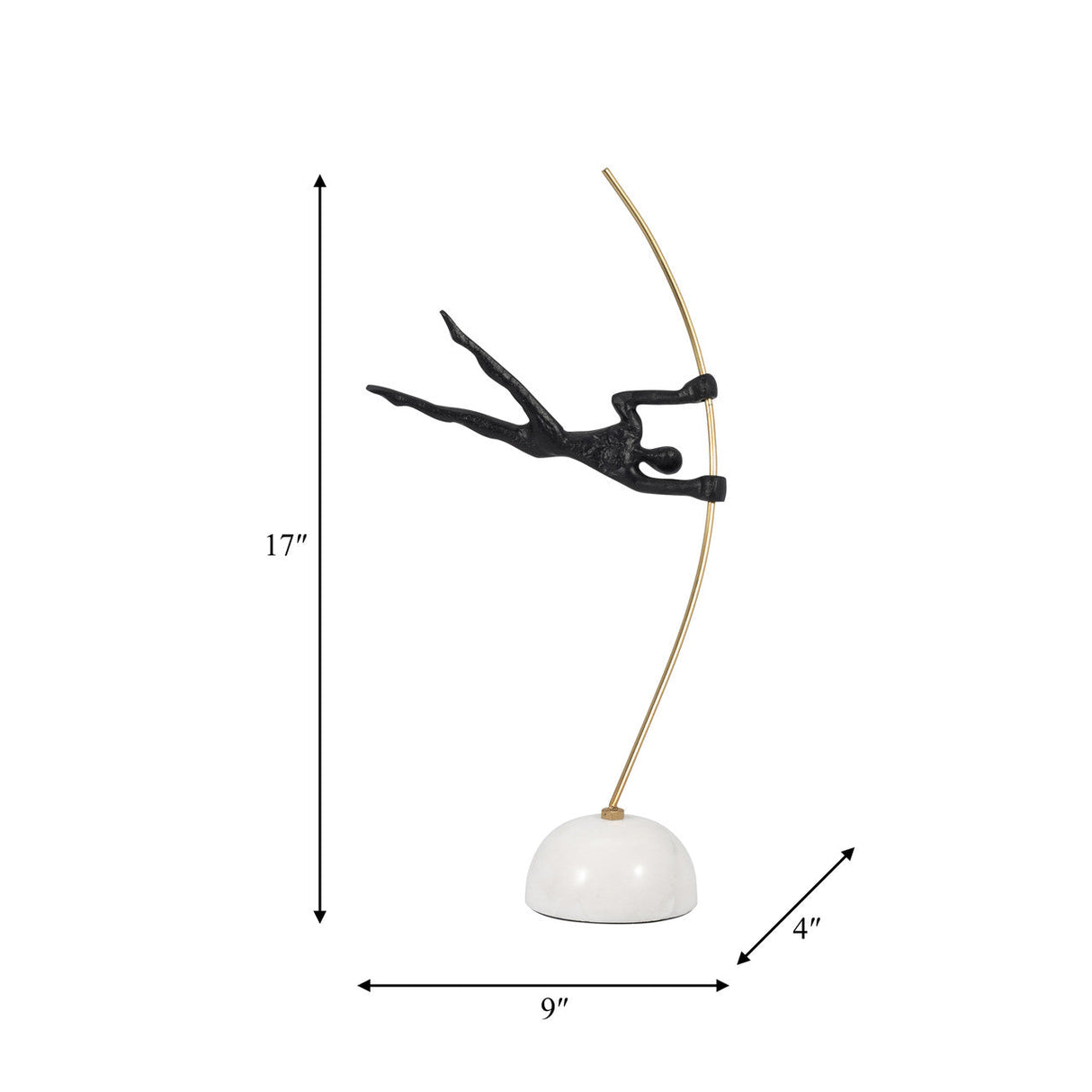 Metal, 17" Gymnast On Pole, Black/gold