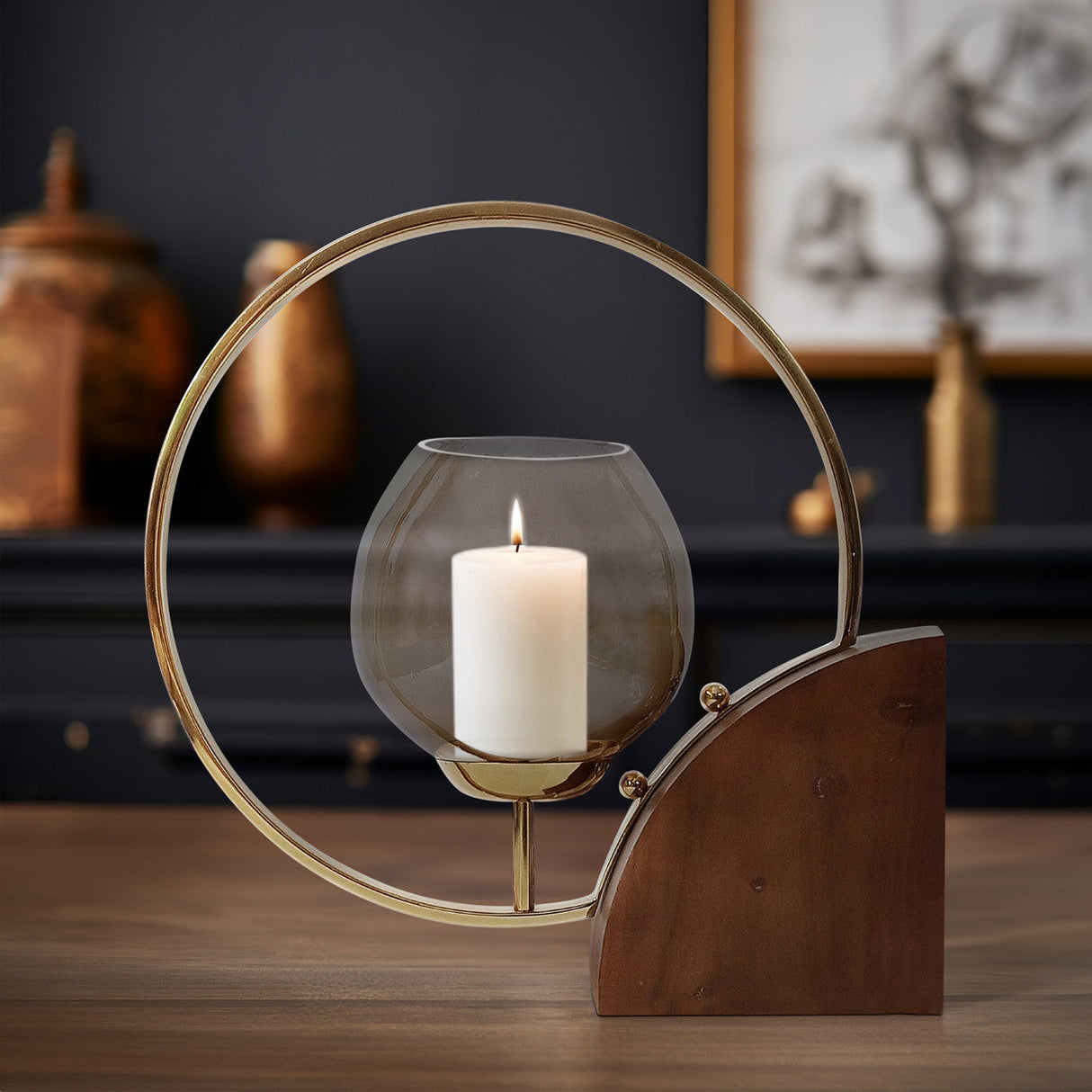 Metal, 17" Half-ring Candle Holder, Gold