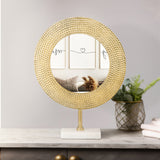 Metal 19" Hammered Mirror On Stand, Gold