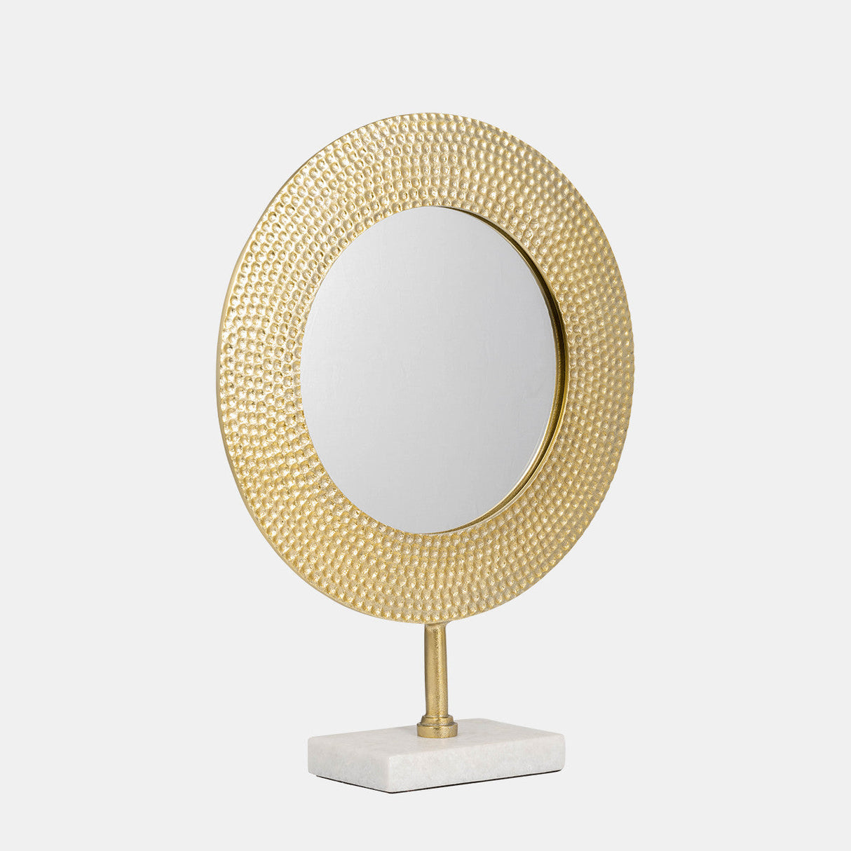 Metal 19" Hammered Mirror On Stand, Gold