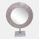 Metal 19" Hammered Mirror On Stand, Silver