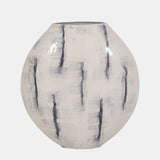 Metal, 20" Enameled Round Vase, Distressed White