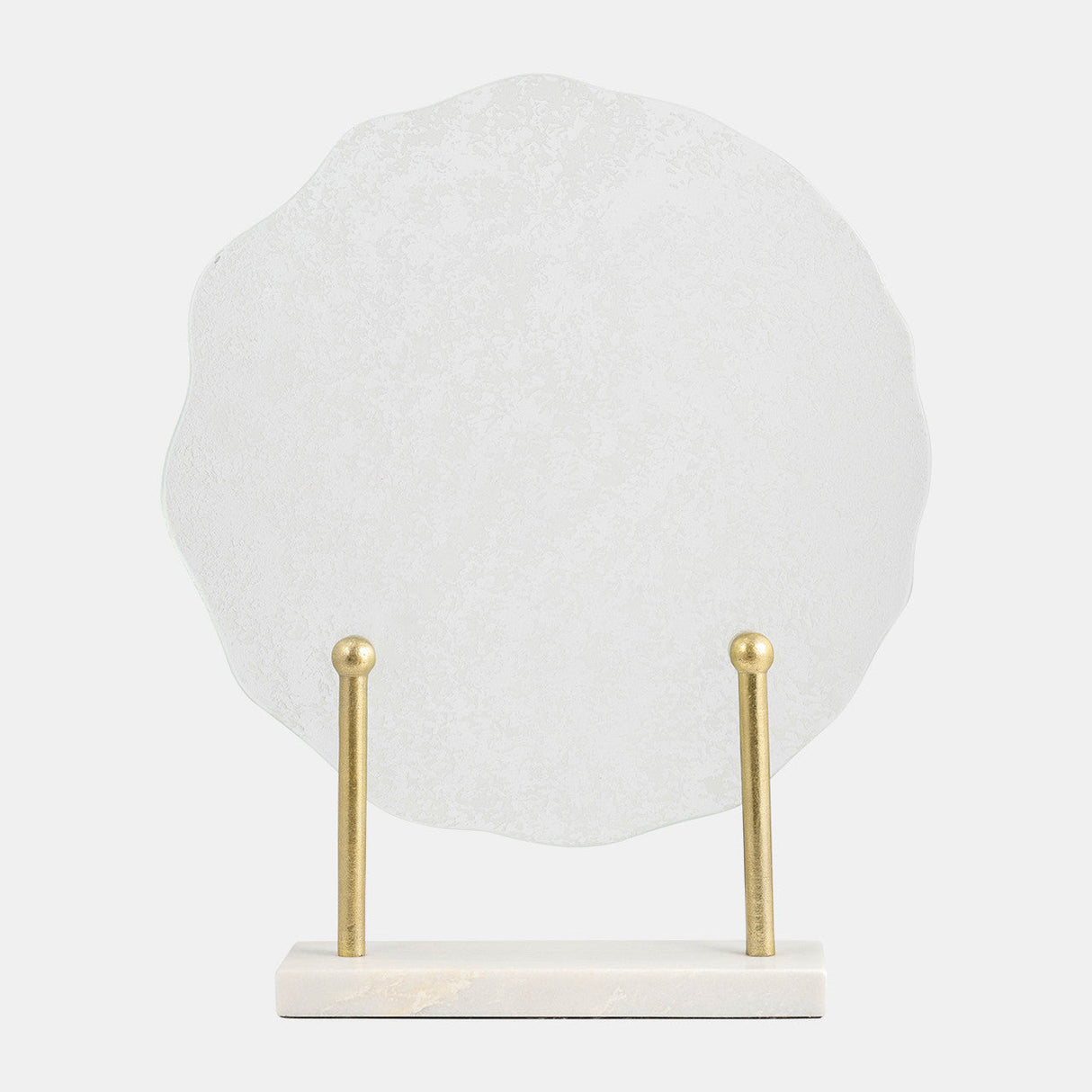 Metal,21"h,speckled Glass Disc On Marble Stand,whi