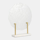 Metal,21"h,speckled Glass Disc On Marble Stand,whi