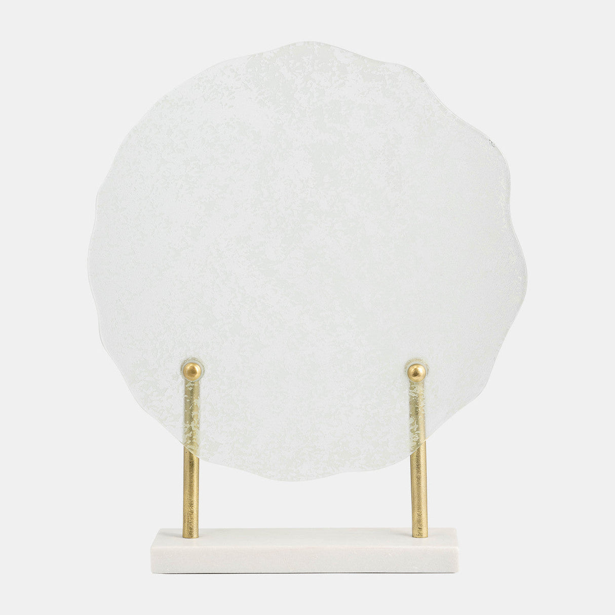 Metal,21"h,speckled Glass Disc On Marble Stand,whi