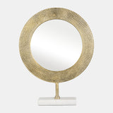 Metal 21" Hammered Mirror On Stand, Gold