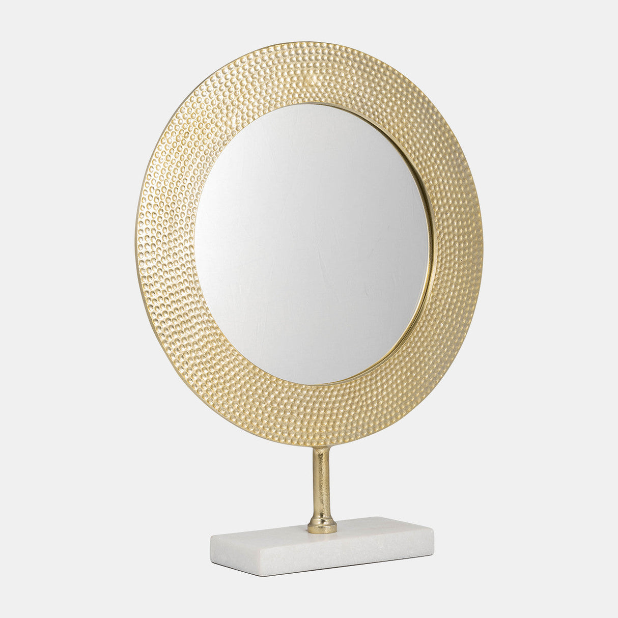 Metal 21" Hammered Mirror On Stand, Gold