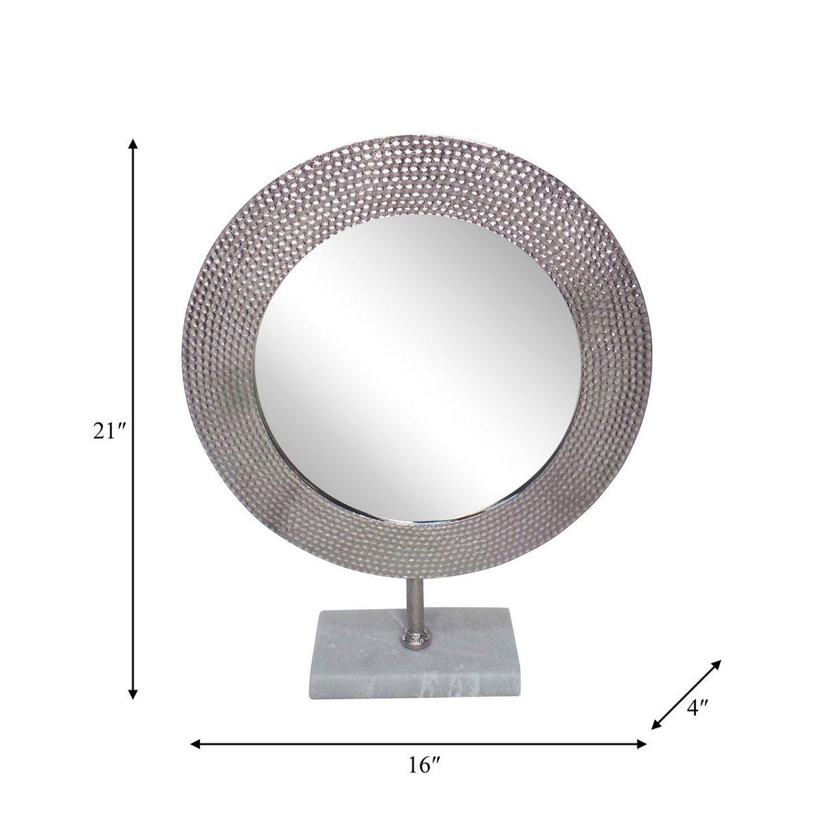 Metal 21" Hammered Mirror On Stand, Silver