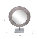 Metal 21" Hammered Mirror On Stand, Silver