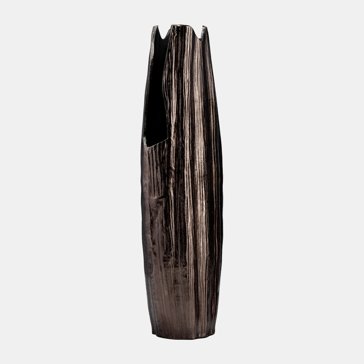 Metal, 24"h, Abstract Ridged Vase,blk Nickel