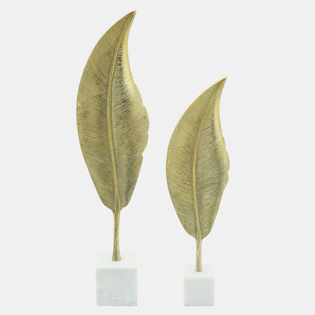 Metal, 28"h Leaf On Stand, Gold