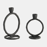 Metal, 6" Round Ring Taper Candleholder, Black