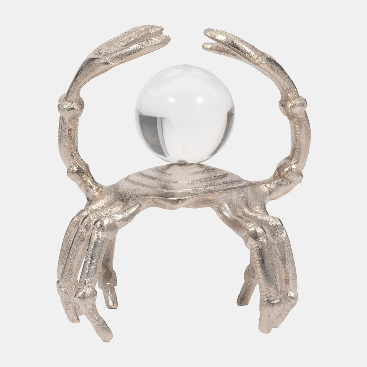 Metal, 7" Dancing Crab W/ Acrylic Ball, Silver