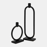 Metal,7"h, Circle Taper Candle Holder,black