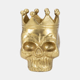 Metal, 7" Skull With Crown, Gold