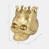 Metal, 7" Skull With Crown, Gold