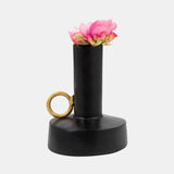 Metal, 7" Vase With Handle, Black/gold