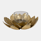 Metal, 8"d Lotus Votive Holder, Gold