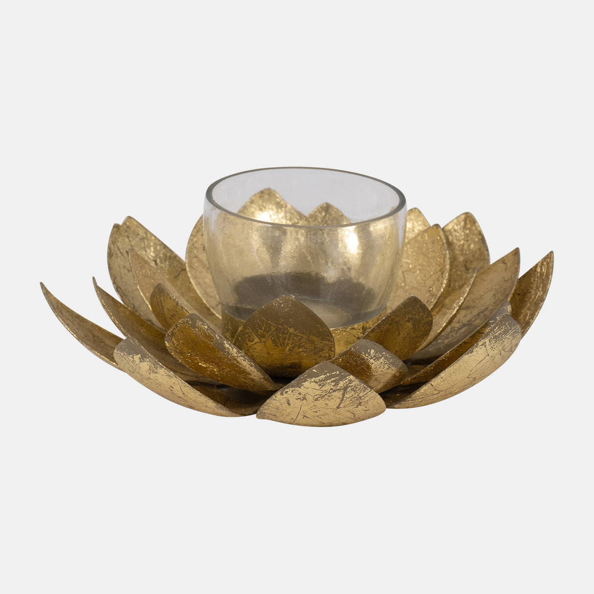 Metal, 8"d Lotus Votive Holder, Gold