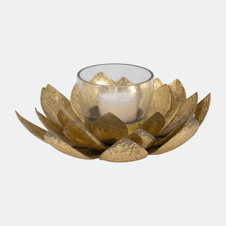 Metal, 8"d Lotus Votive Holder, Gold