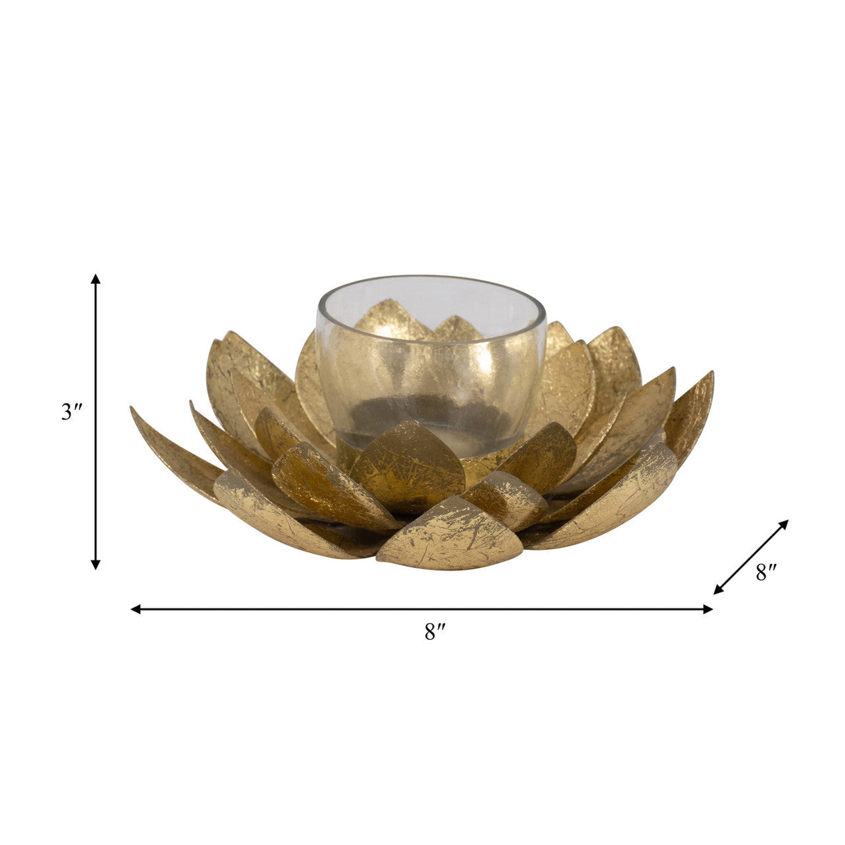 Metal, 8"d Lotus Votive Holder, Gold