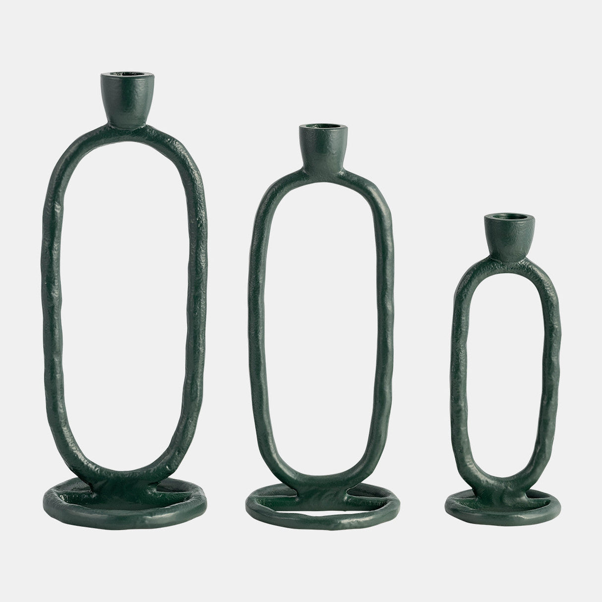 Metal, 8" Open Oval Taper Candleholder, Dark Green