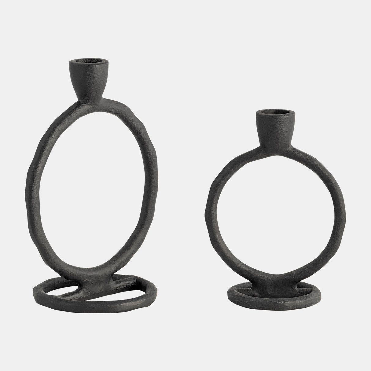 Metal, 8" Round Ring Taper Candleholder, Black