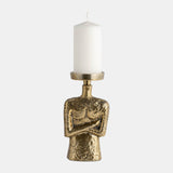 Metal, 9" Crossed Arms Pillar Candleholder, Gold