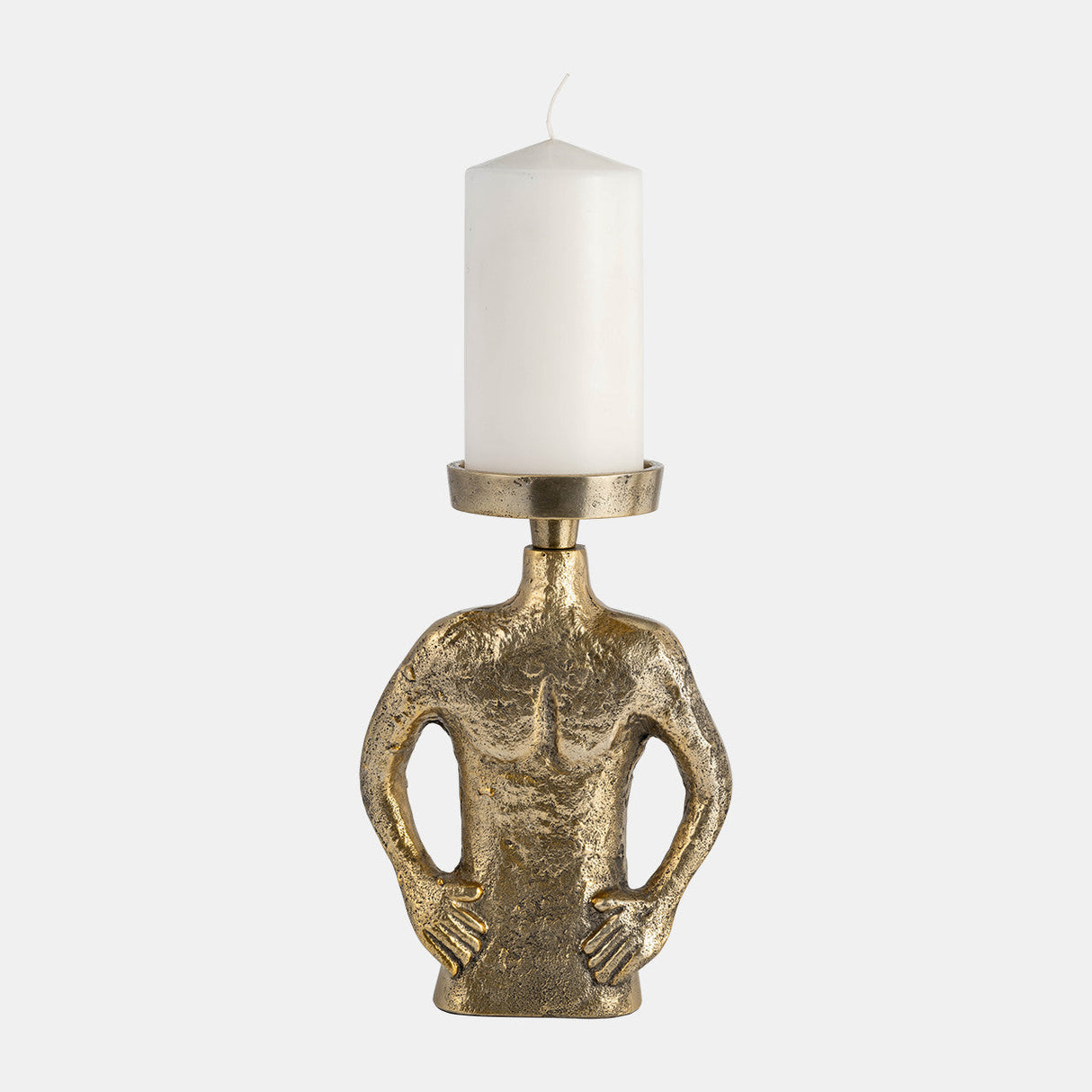 Metal, 9" Hands On Hip Pillar Candleholder, Gold