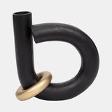 Metal, 9" Loop Vase W/ Gold Ring, Black/gold