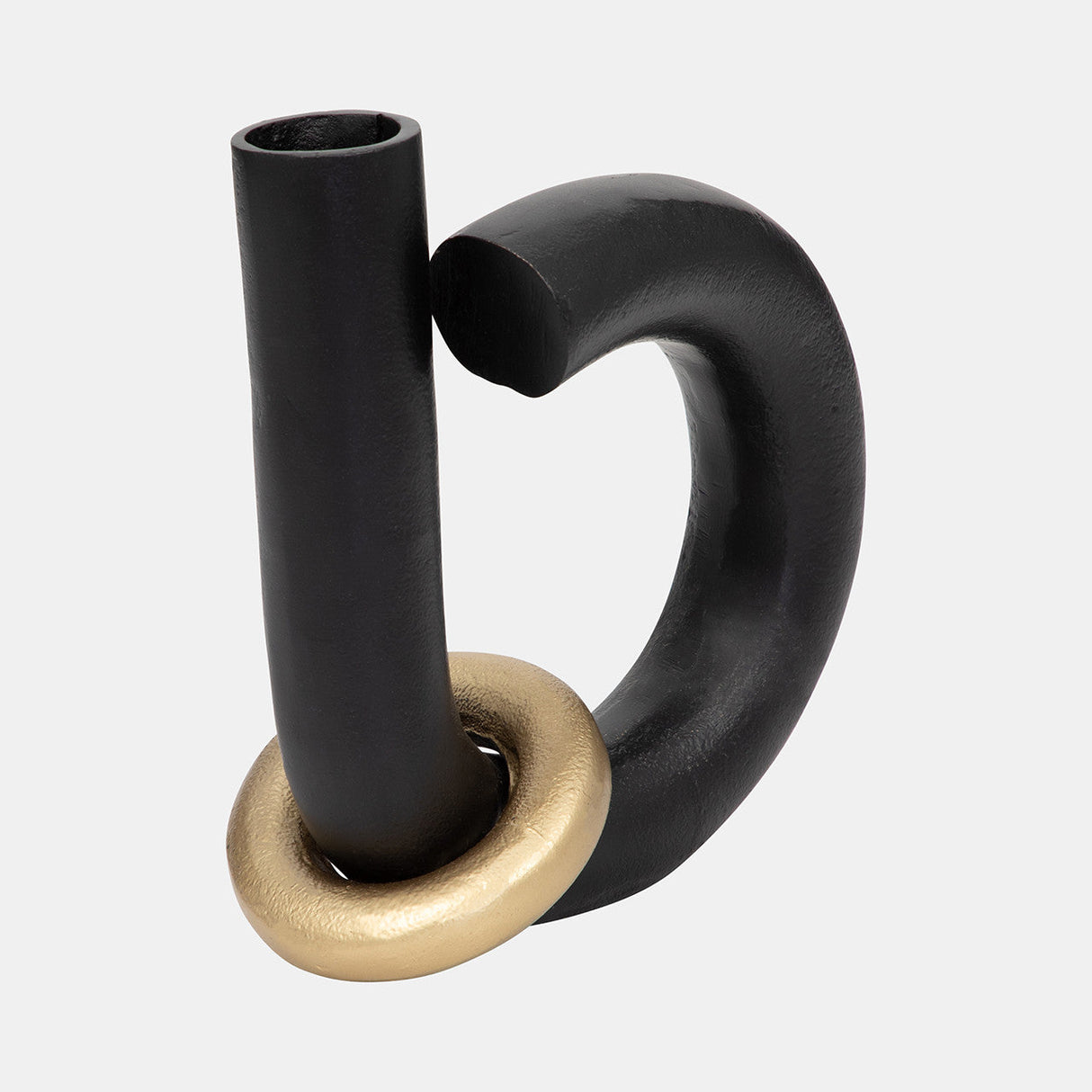 Metal, 9" Loop Vase W/ Gold Ring, Black/gold