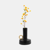 Metal, 9" Vase With Handle, Black/gold