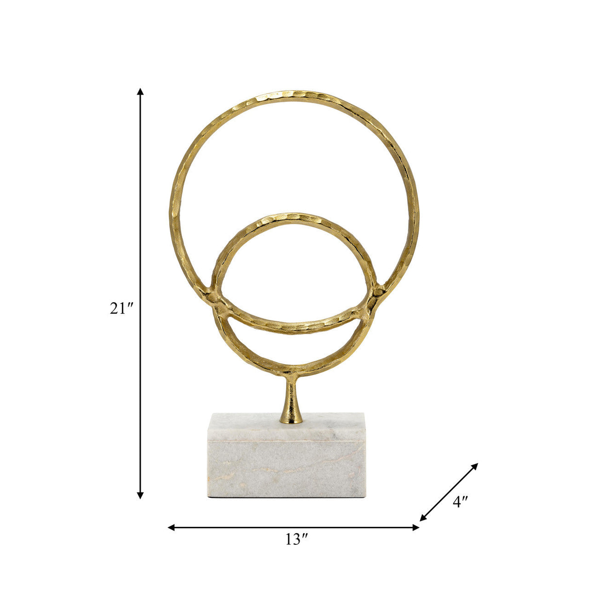 Metal/marble, 21"h Double Ring Accent, Gold