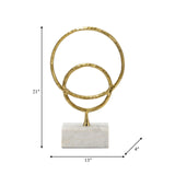 Metal/marble, 21"h Double Ring Accent, Gold