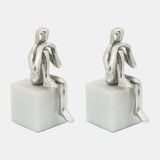 Metal/marble S/2 Sitting Leg Up Bookends, Silver