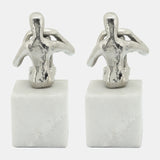 Metal/marble S/2 Sitting Leg Up Bookends, Silver