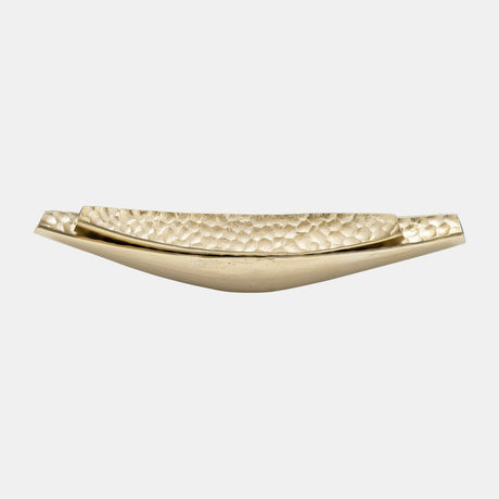 Metal, S/2 18/24",hammered Elongated Tray, Champag