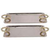 Metal, S/2 23/28" Trays With Beaded Handles,silver