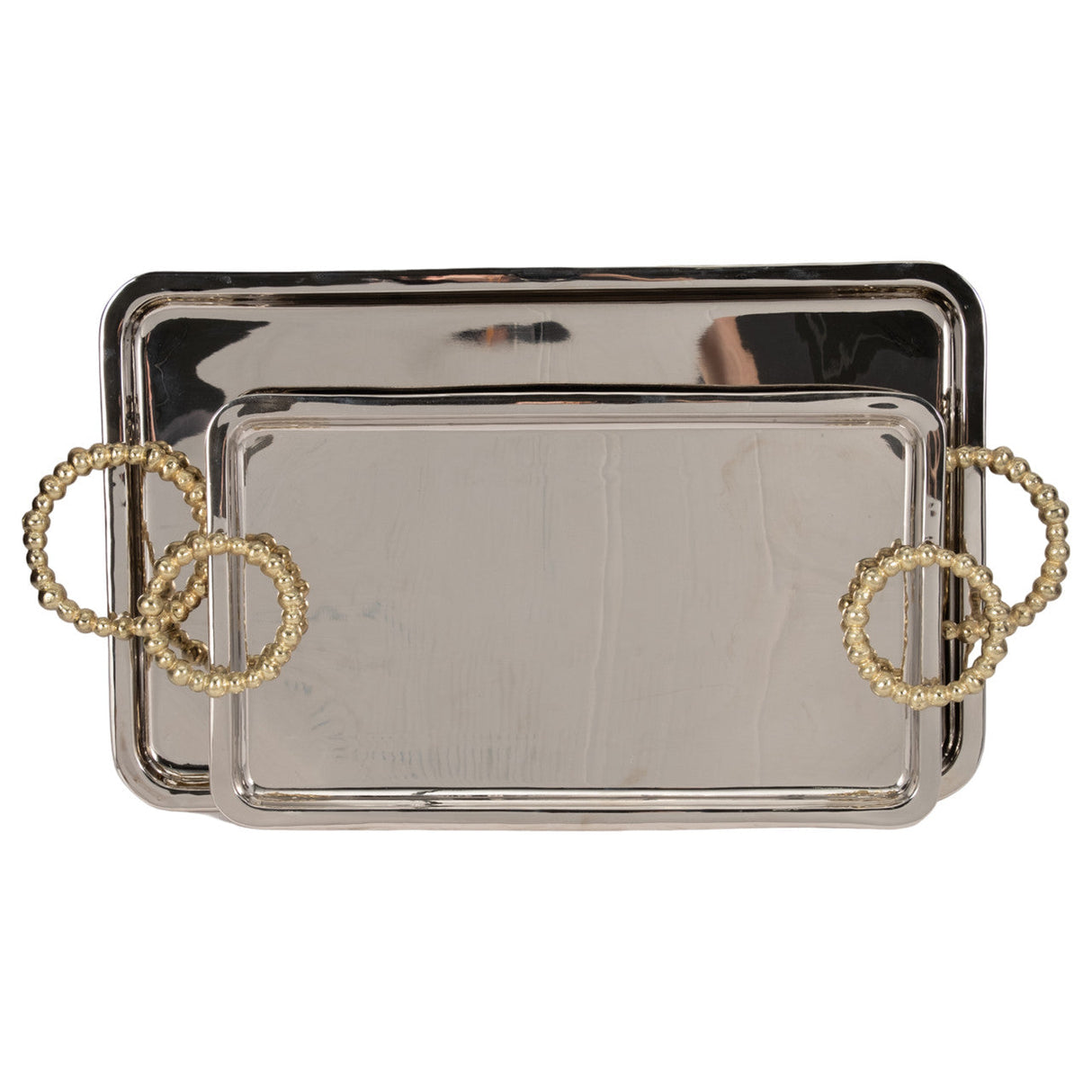 Metal, S/2 23/28" Trays With Beaded Handles,silver