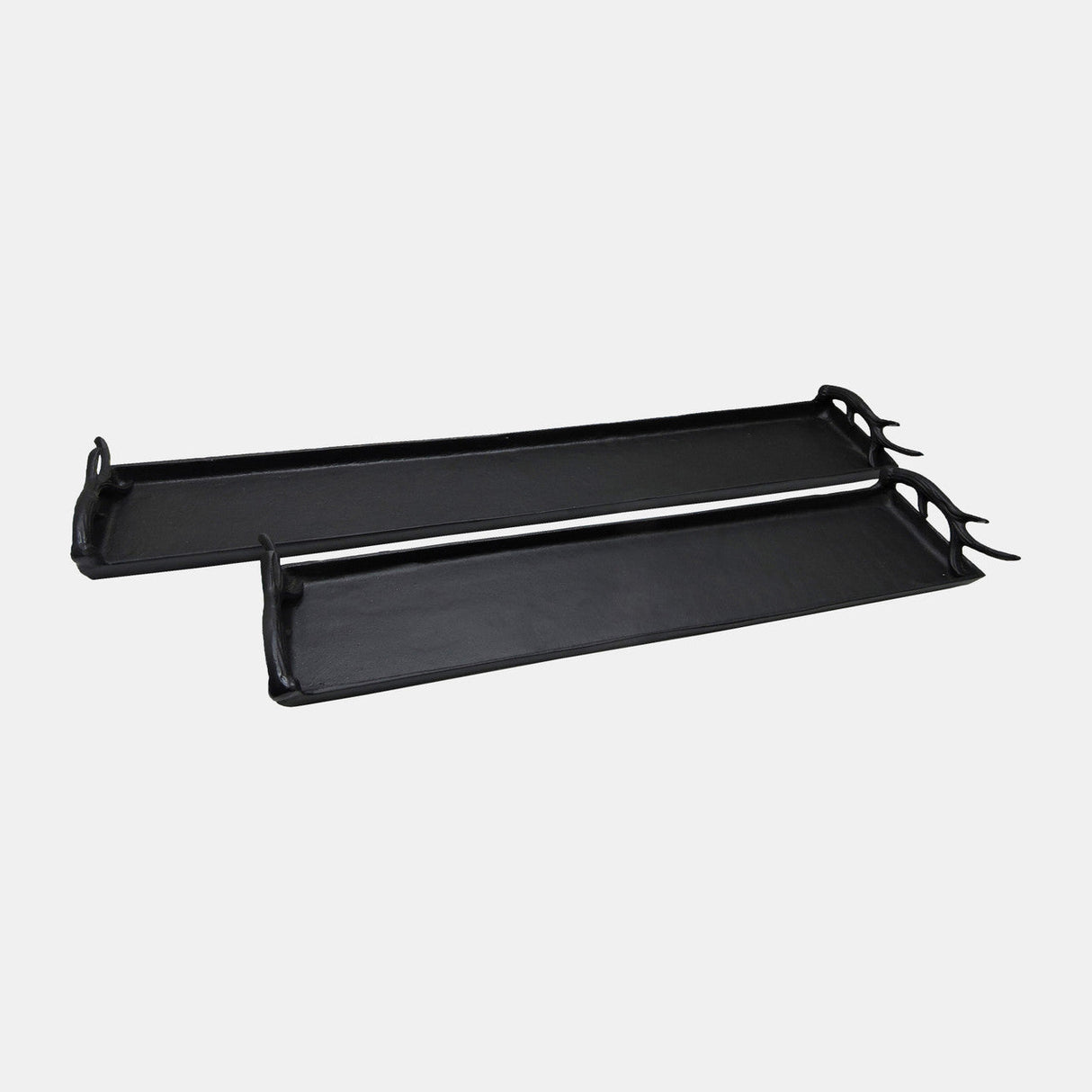 Metal, S/2 27/35" Trays W/ Antler Handle, Black