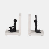 Metal, S/2 6" Yoga Ladies Bookends On Marble, Blk/