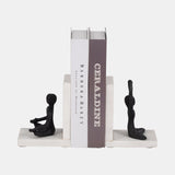 Metal, S/2 6" Yoga Ladies Bookends On Marble, Blk/