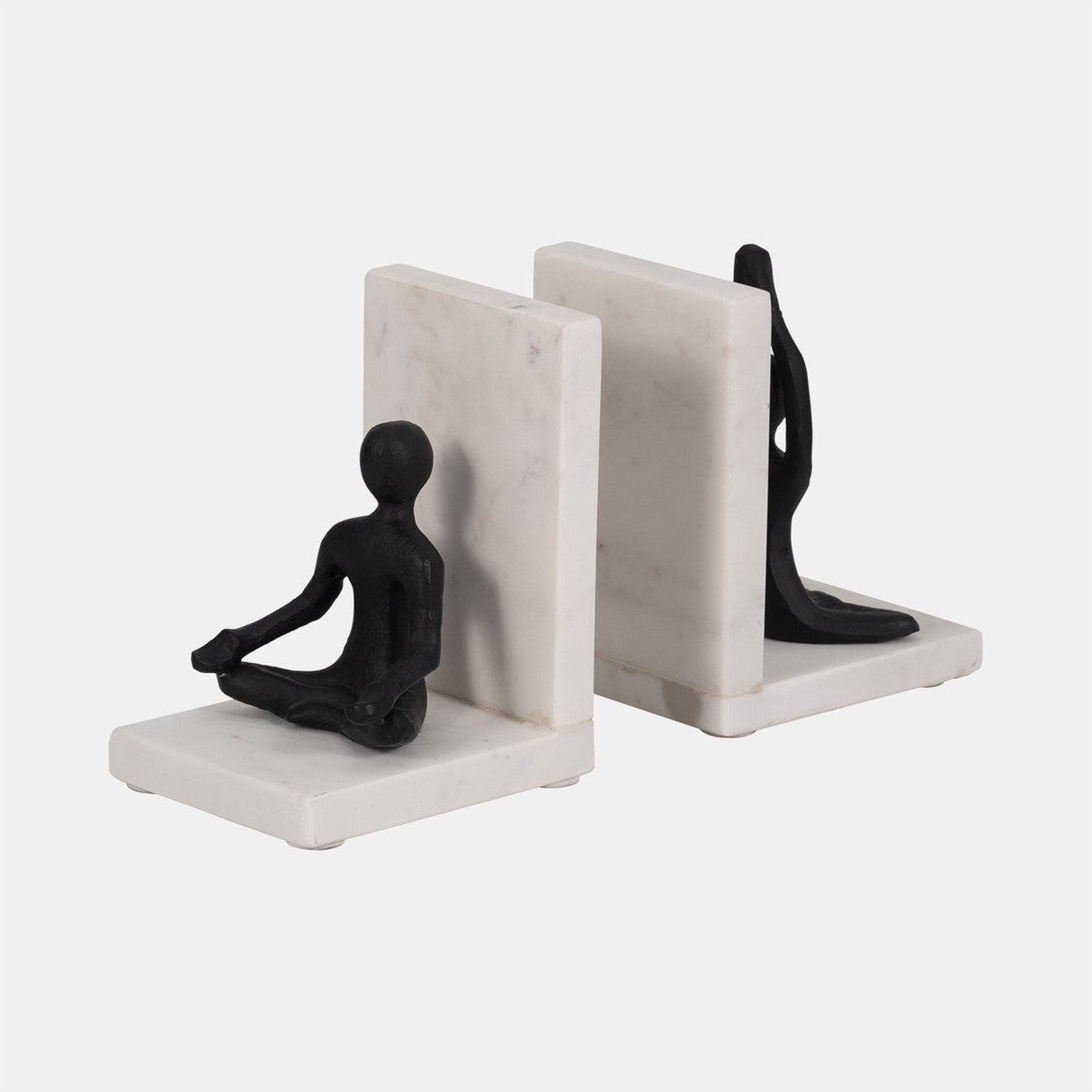 Metal, S/2 6" Yoga Ladies Bookends On Marble, Blk/