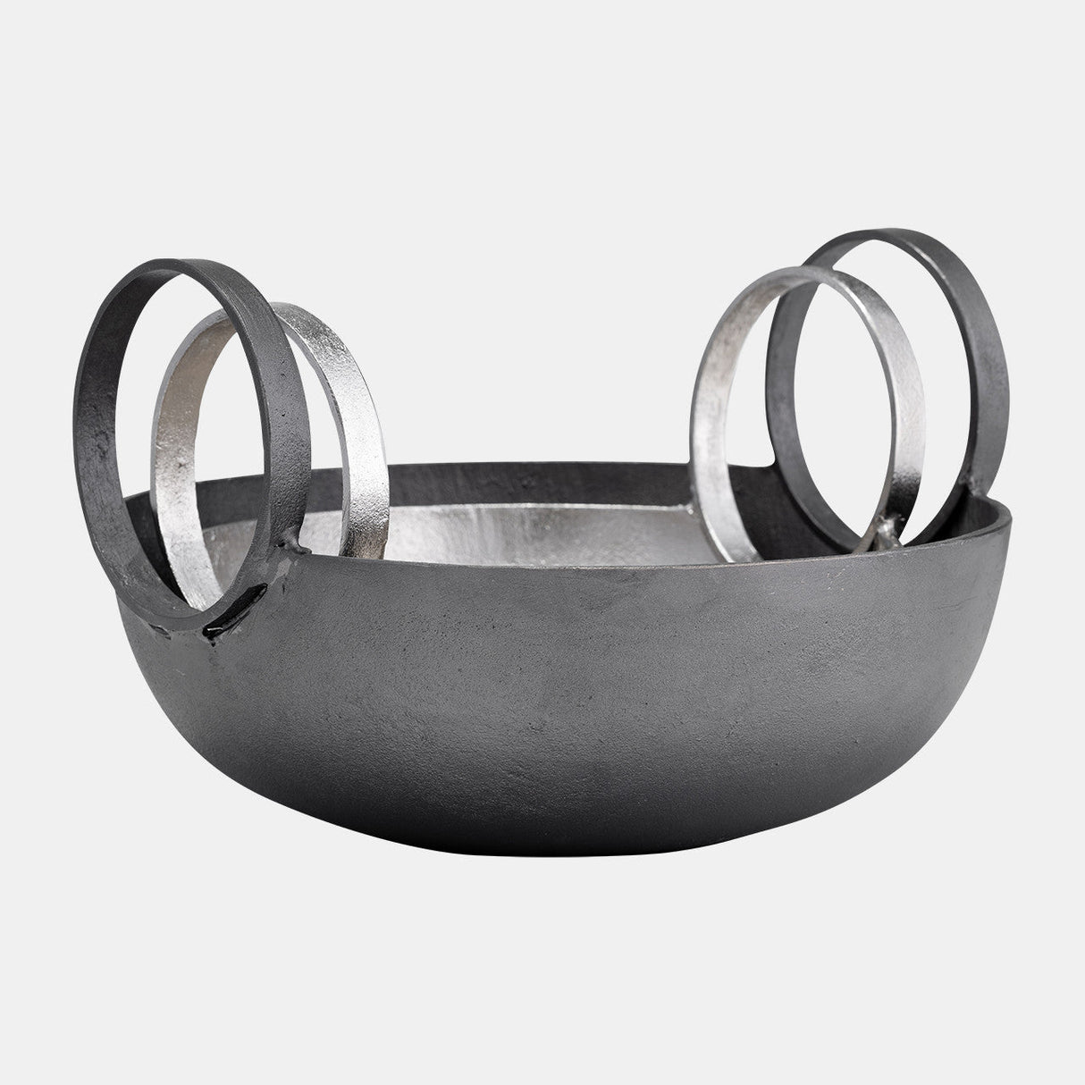 Metal, S/2, 7/8" Bowl With Handles, Slvr/gunmetal