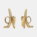 Metal, S/2 9" Banana Bookends, Gold